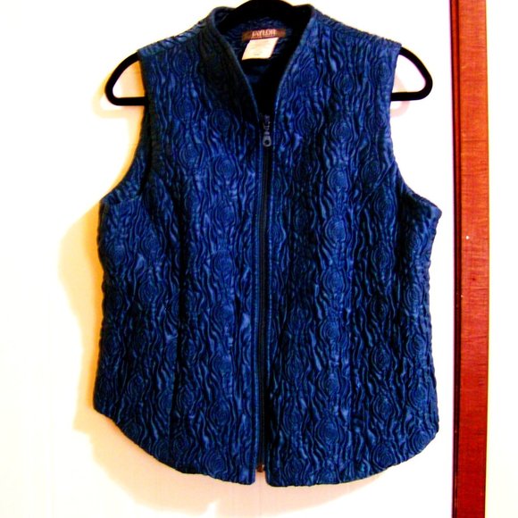 INDIGO BLUE QUILTED ROSE ZIP VEST M - Picture 1 of 2